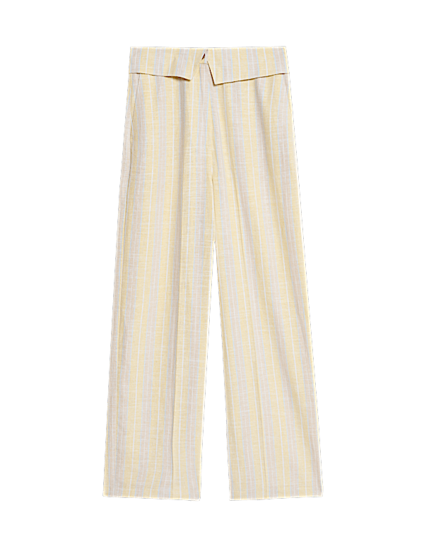 Linen Blend Striped Wide Leg Trousers