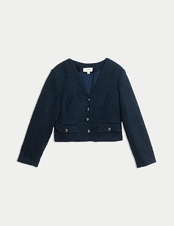 Tweed jasje met V-hals en franje - NL