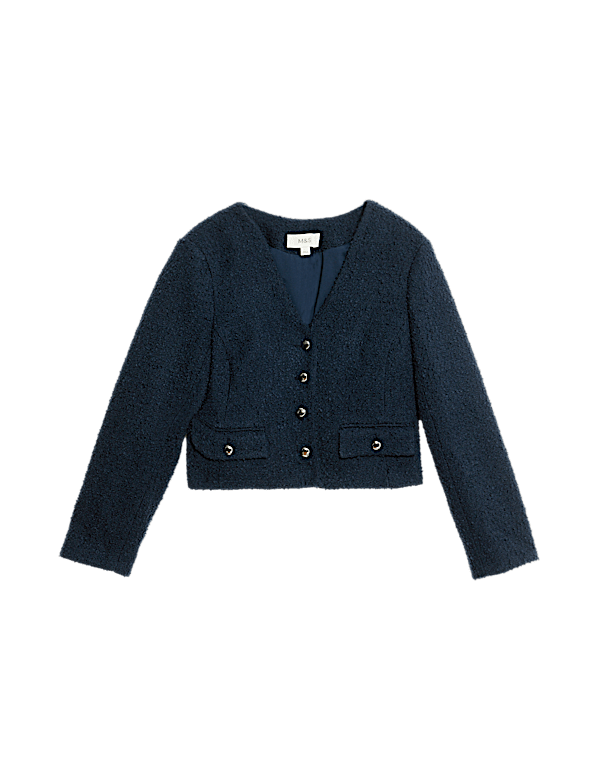 V Neck Fringe Tweed Jacket