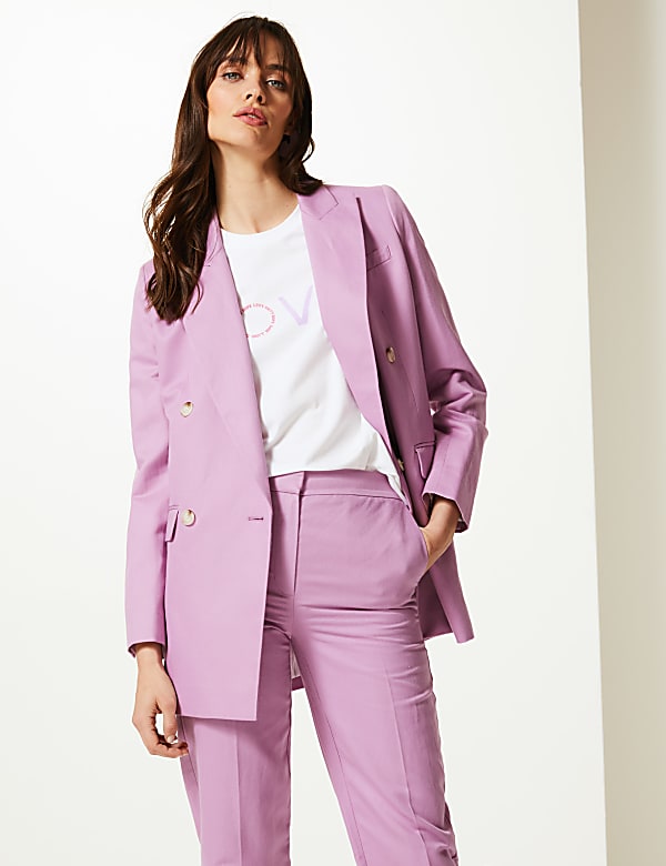 Linen Rich Double Breasted Longline Blazer