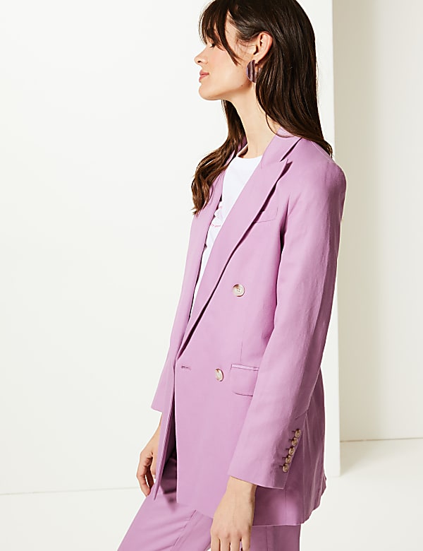 Linen Rich Double Breasted Longline Blazer