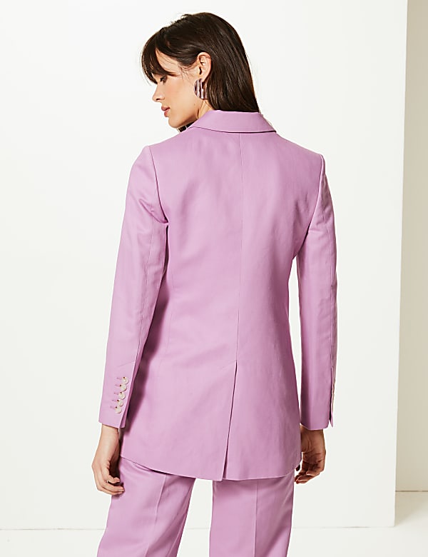 Linen Rich Double Breasted Longline Blazer