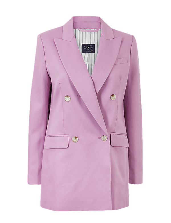 Linen Rich Double Breasted Longline Blazer