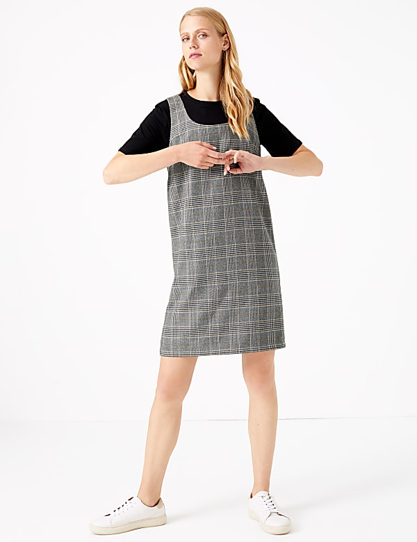Checked Midi Pinafore Dress