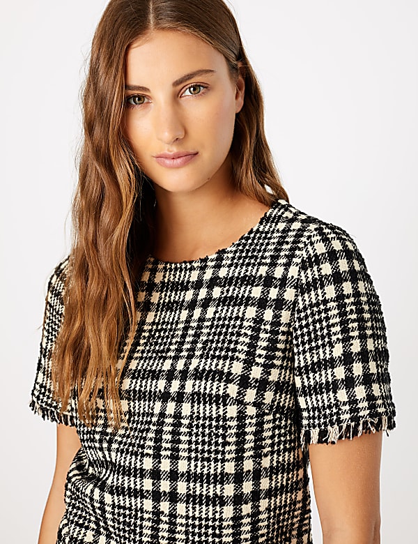 Tweed Checked Shift Mini Dress