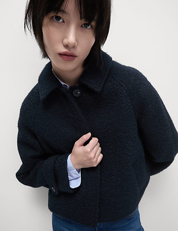 Manteau texturé coupe courte à encolure - FR