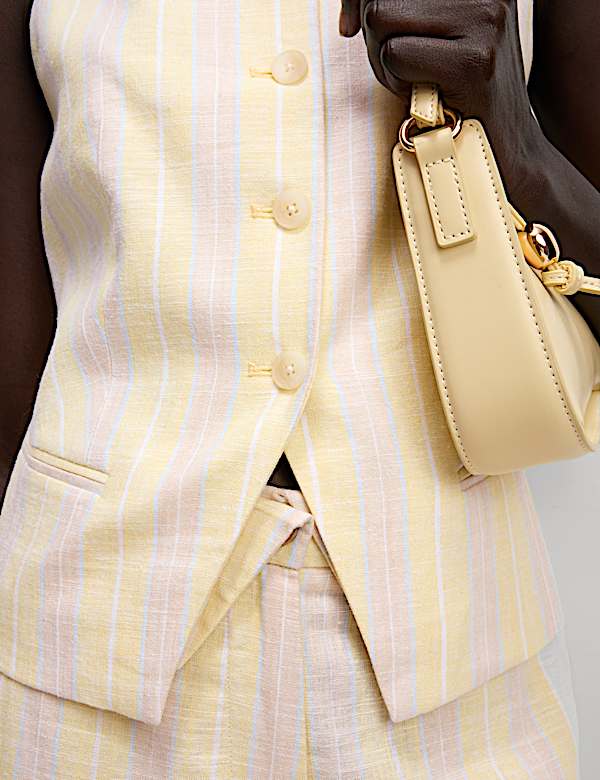 Linen Blend Striped Strappy Waistcoat