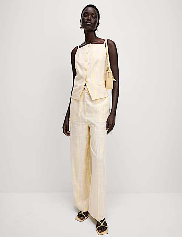Linen Blend Striped Strappy Waistcoat