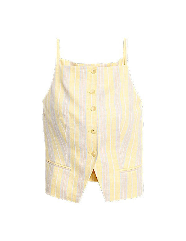 Linen Blend Striped Strappy Waistcoat