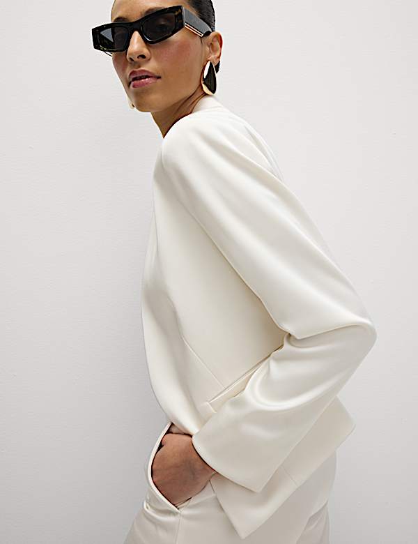 Satin Collarless Blazer - HK