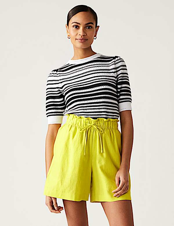 Linen Blend High Waisted Shorts
