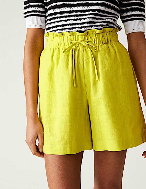 Linen Blend High Waisted Shorts