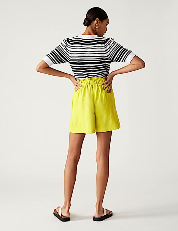 Linen Blend High Waisted Shorts