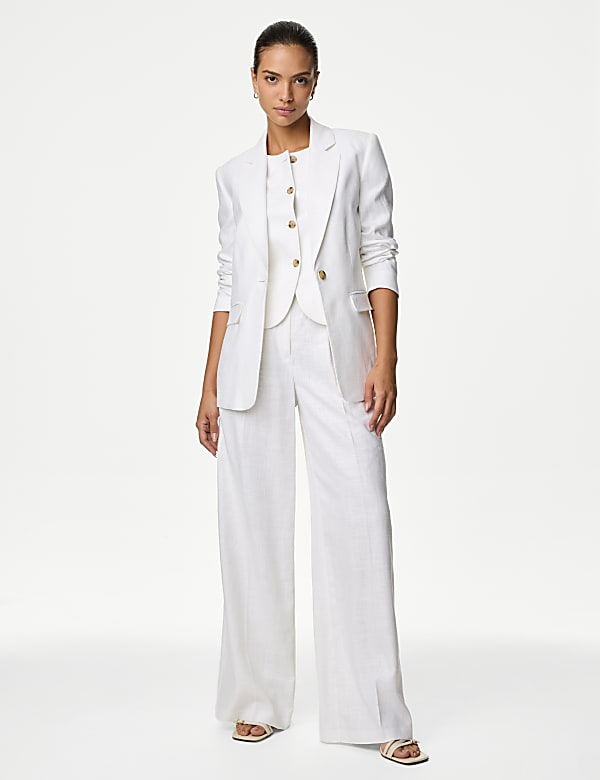 Linen Rich Pleated Wide Leg Trousers - DE