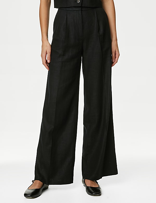 Linen Rich Pleated Wide Leg Trousers - CA