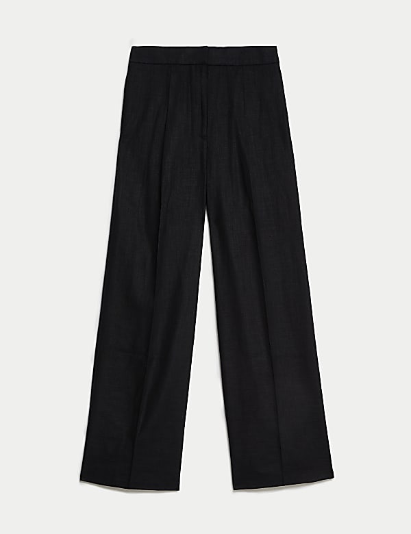 Linen Rich Pleated Wide Leg Trousers - CA