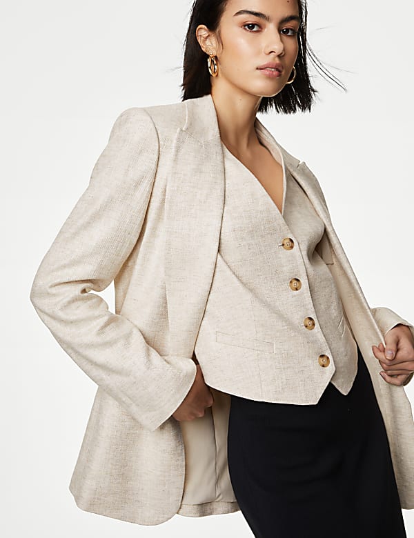Linen Blend Relaxed Single Breasted Blazer - CH