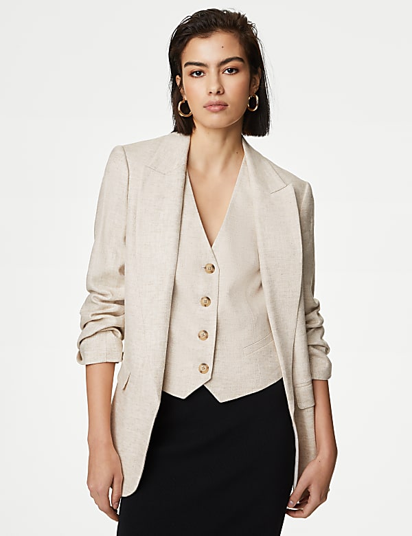 Linen Blend Relaxed Single Breasted Blazer