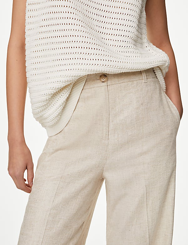 Linen Blend Wide Leg Trousers