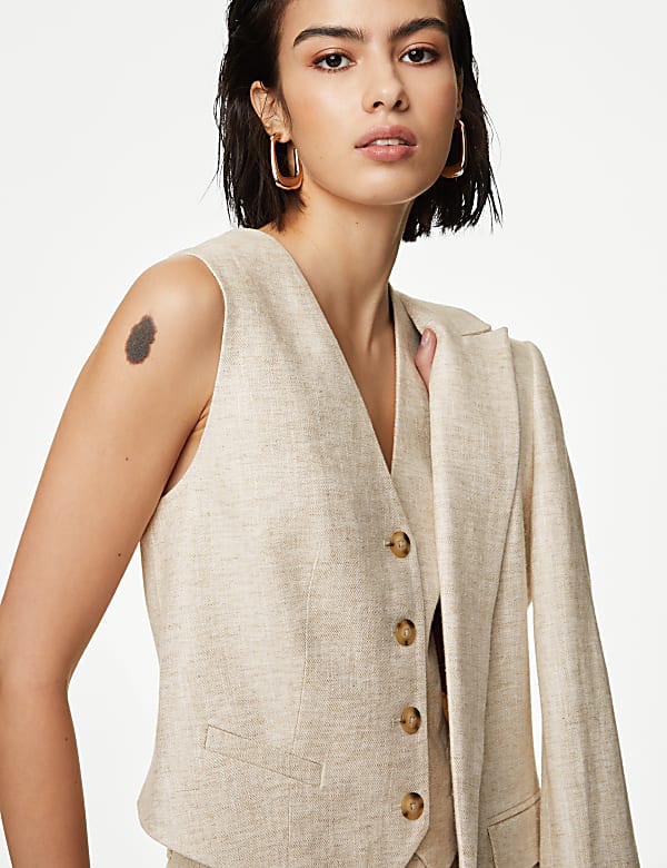 Linen Blend Tailored Waistcoat