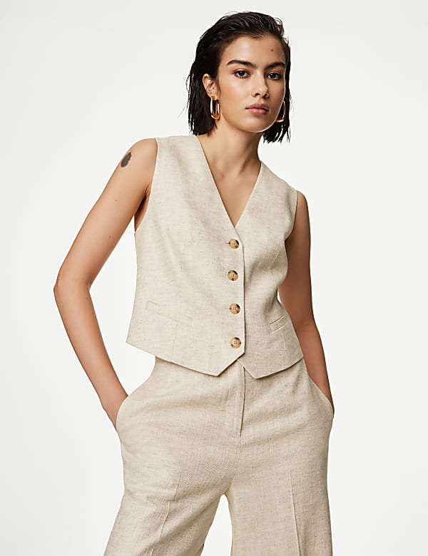 Linen Blend Tailored Waistcoat