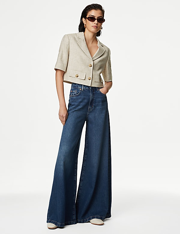 Buy Linen Blend Short Sleeve Cropped Blazer at Marks & Spencer