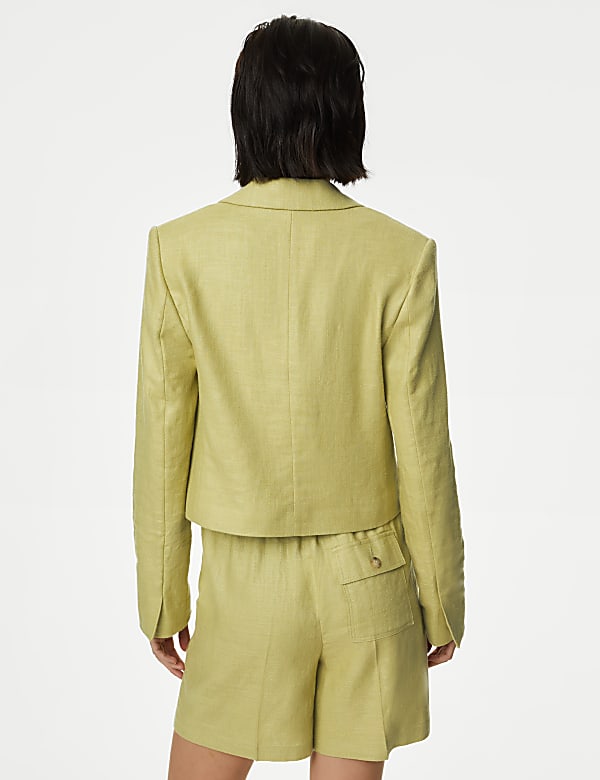 Linen Blend Revere Collar Cropped Blazer