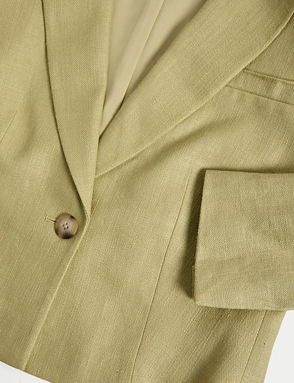 Linen Blend Revere Collar Cropped Blazer