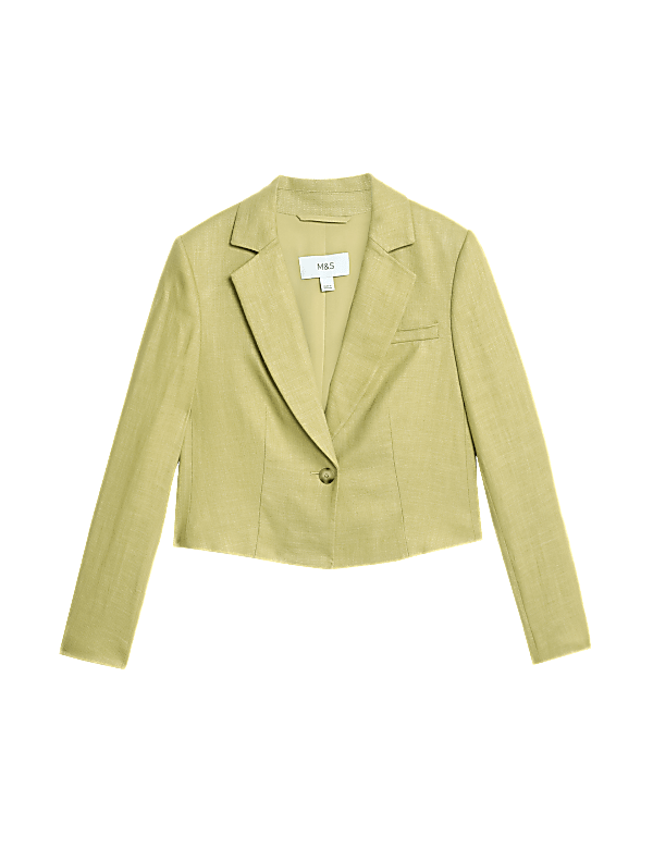 Linen Blend Revere Collar Cropped Blazer