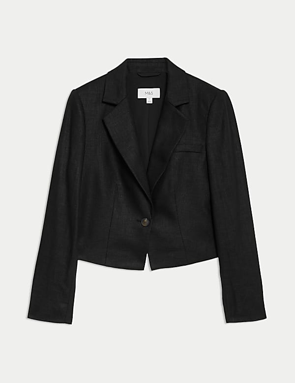 Linen Blend Revere Collar Cropped Blazer - RS