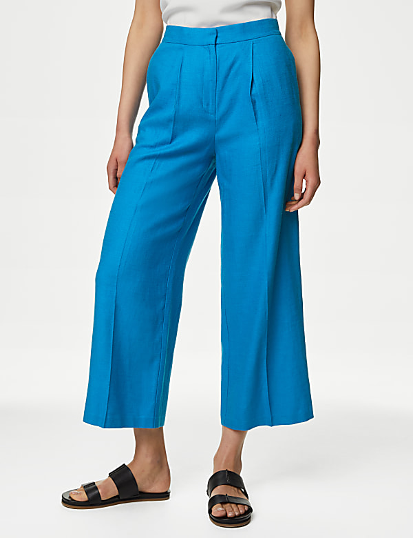 Linen Rich Wide Leg Cropped Trousers