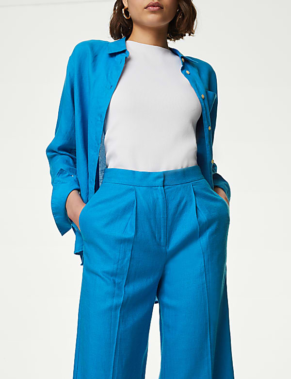 Linen Rich Wide Leg Cropped Trousers