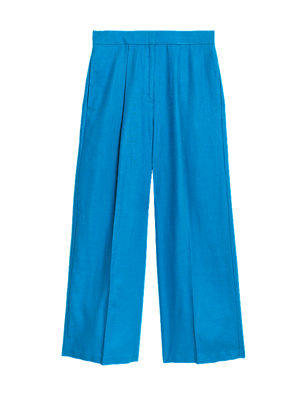 Linen Rich Wide Leg Cropped Trousers