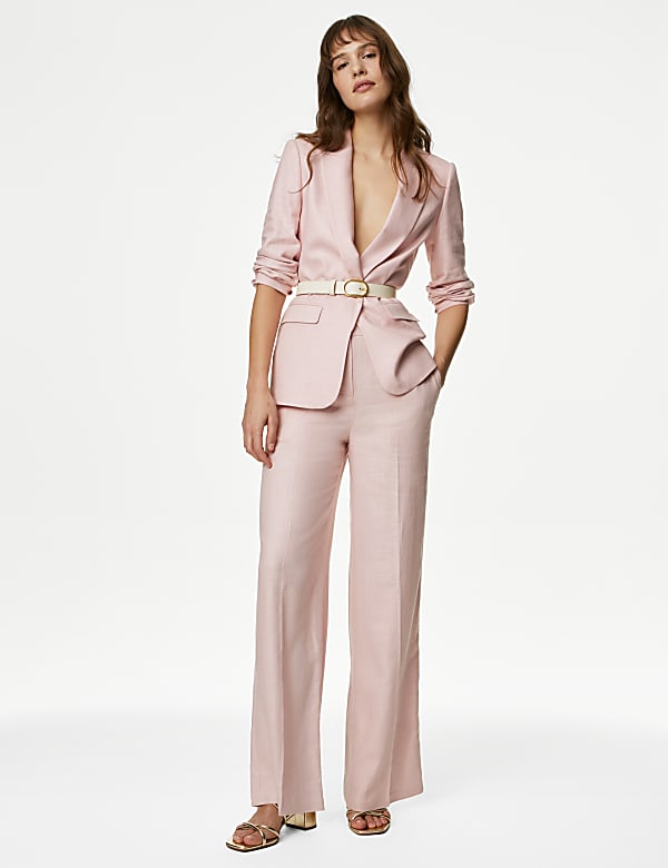 Linen Rich Wide Leg Trousers PINK SHELL Trousers M S MY