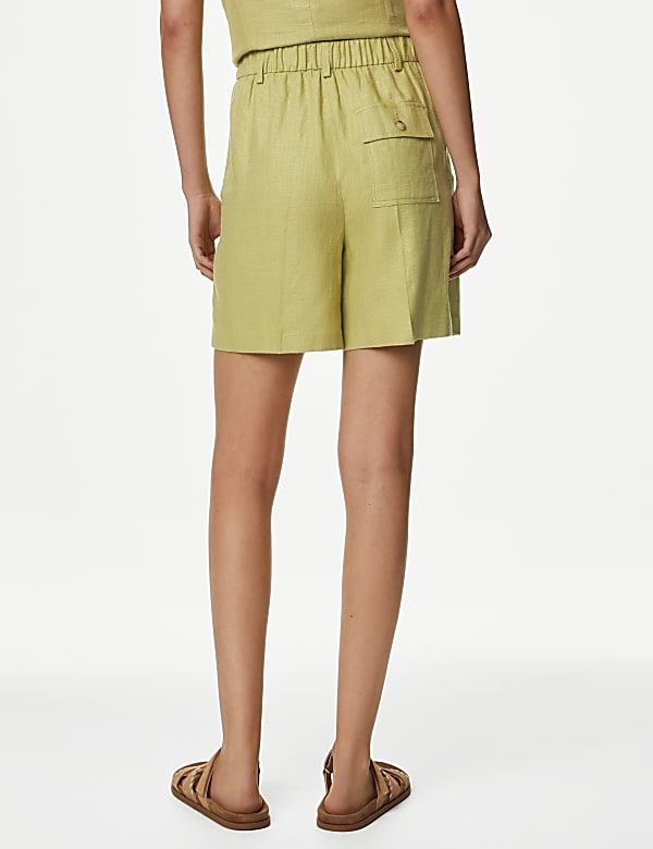 Linen Rich High Waisted Pleat Front Shorts