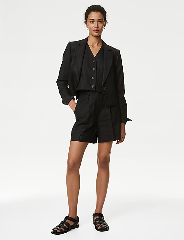 Short à pinces taille haute en lin - CH