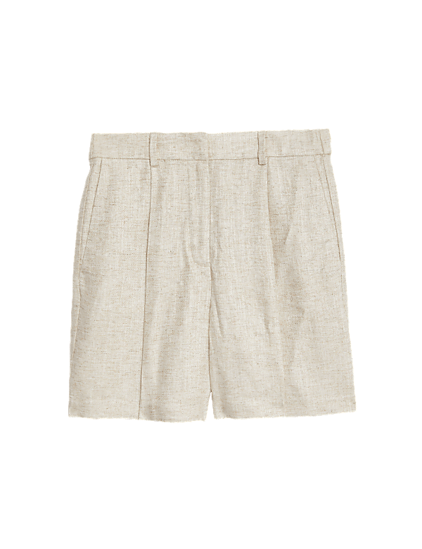 Linen Blend High Waisted Pleat Front Shorts