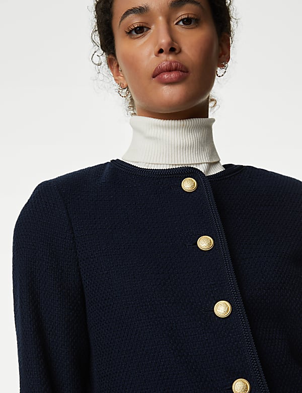 Pure Cotton Tweed Collarless Short Jacket