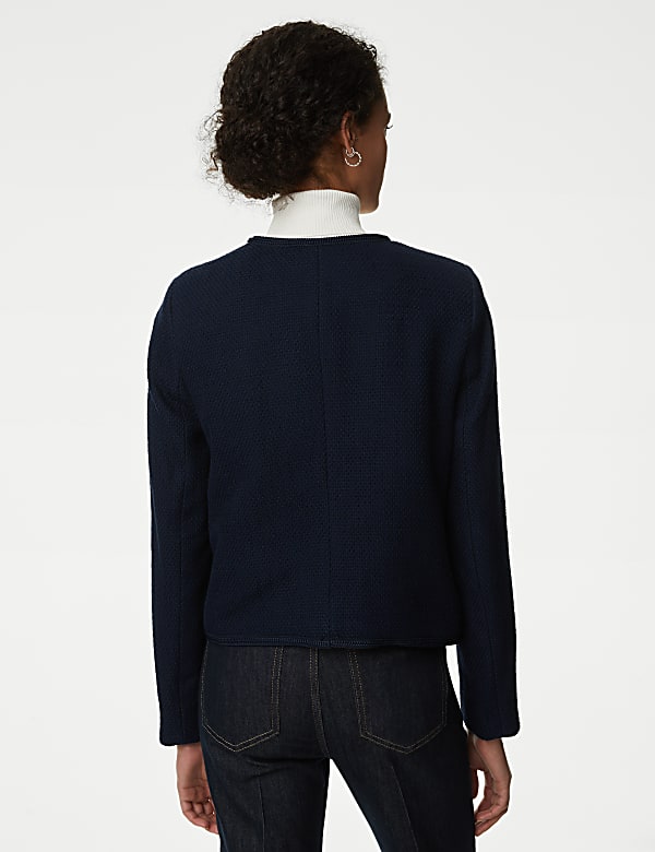 Pure Cotton Tweed Collarless Short Jacket