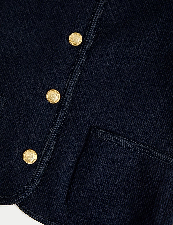 Pure Cotton Tweed Collarless Short Jacket