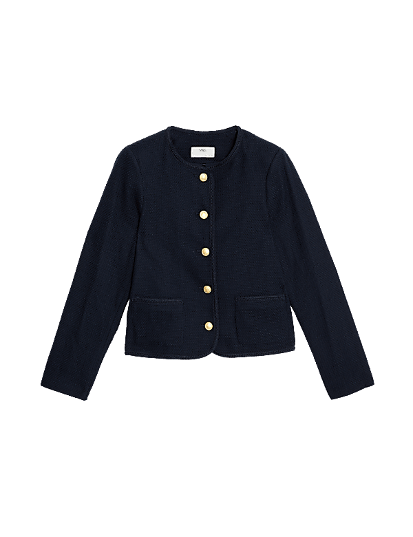 Pure Cotton Tweed Collarless Short Jacket