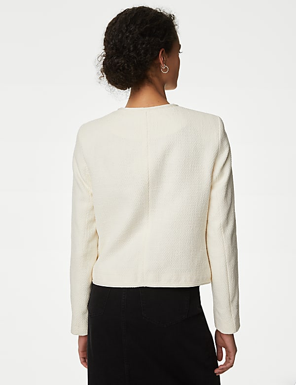 Chaqueta corta 100% algod&oacute;n de sarga sin cuello - US