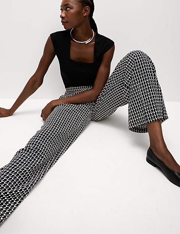 Printed Elasticated Waist Wide Leg Trousers