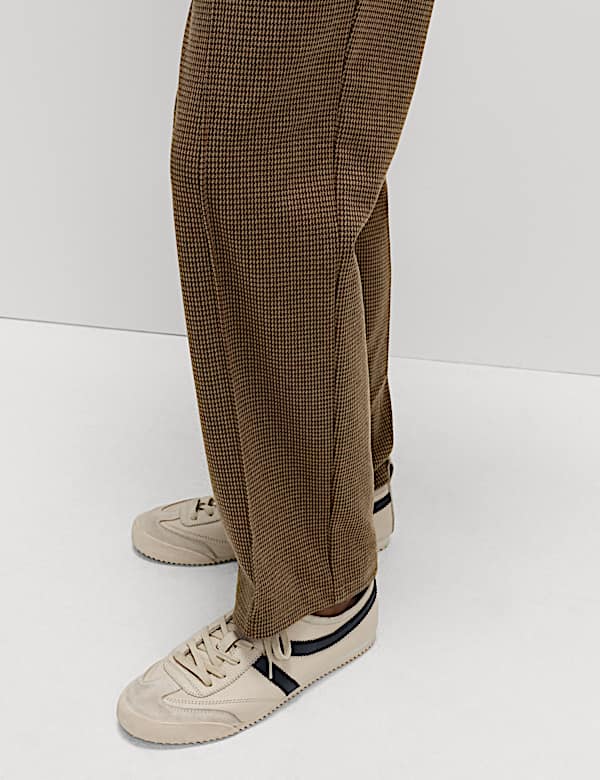 Jersey Twill Checked Straight Leg Trousers