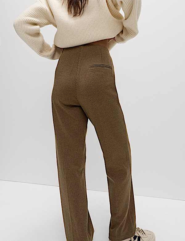 Jersey Twill Checked Straight Leg Trousers