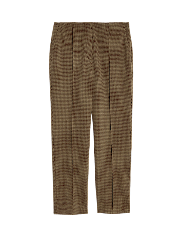 Jersey Twill Checked Straight Leg Trousers