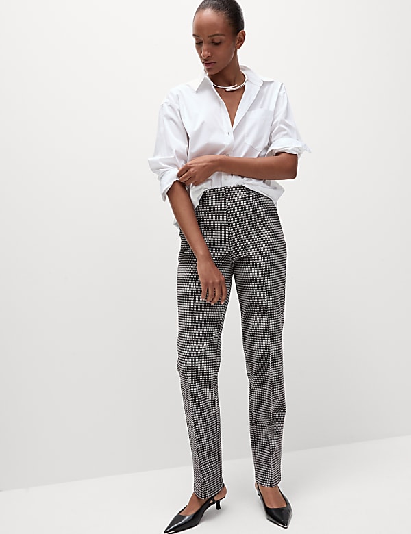 Twill Checked Straight Leg Trousers