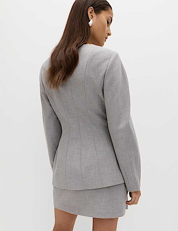 Tailored Hourglass Collarless Cinched Waist Jacket - CA
