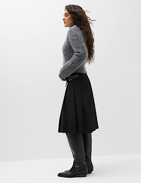 Pleated Wrap Kilt Skirt - US