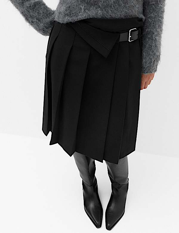 Pleated Wrap Kilt Skirt - US